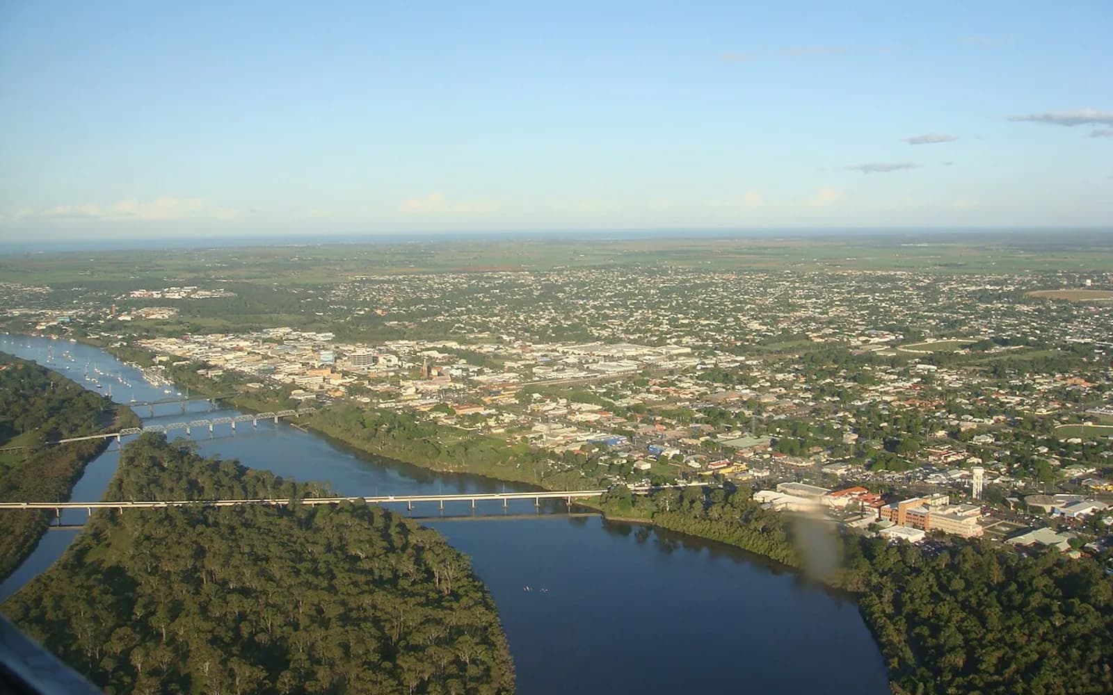 Aerial view of Bundaberg and the Burnett River