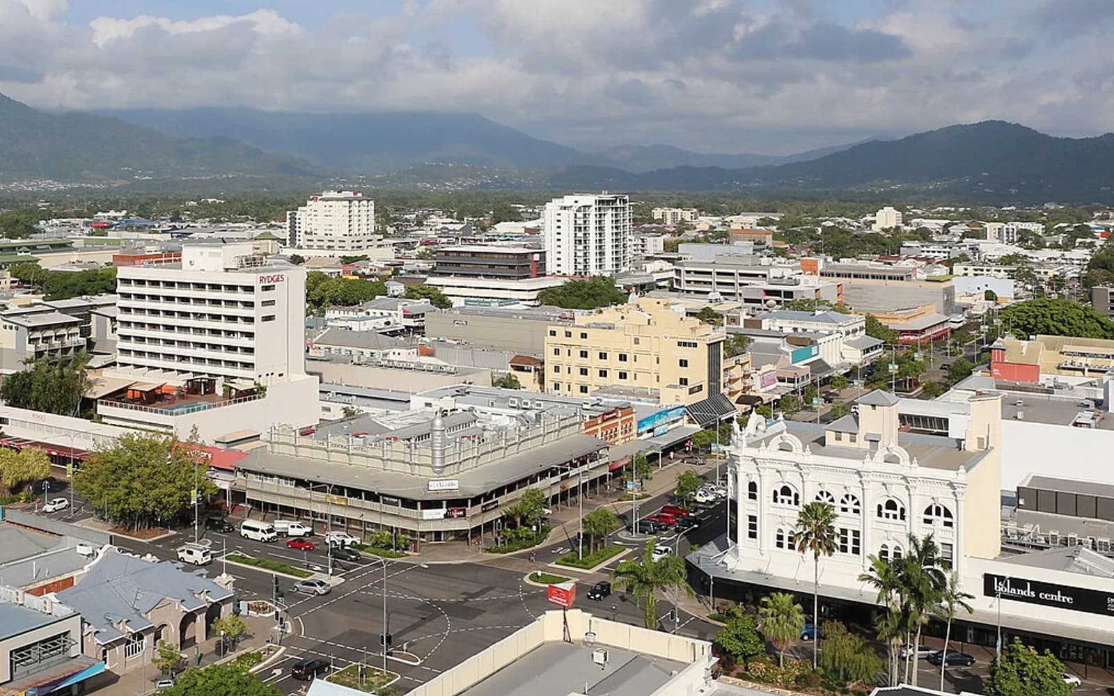 Cairns city centre with the rainforest ranges beyond