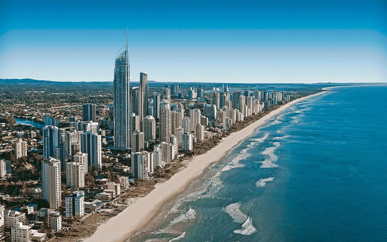 Gold Coast skyline beside the long sandy surf beach